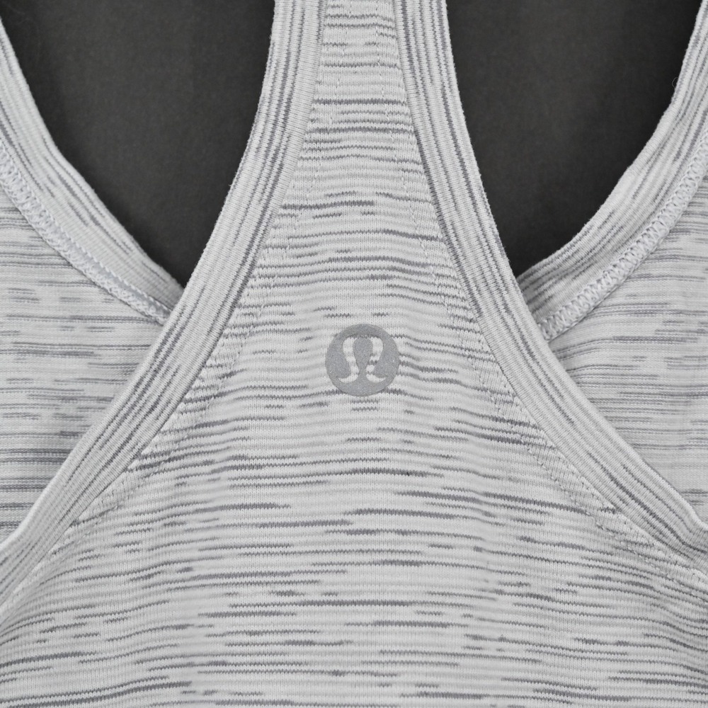 Lululemon Womens Cool Racerback Tank Top Size 4 White Space Nimbus Battle Logo - Picture 10 of 10
